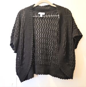 St. Johns Bay Black Open-Knit Cotton Ramie Cropped Cardigan Shrug 2XL Whimsygoth